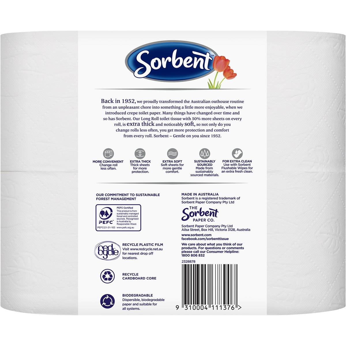 Sorbent Silky White Long Rolls Toilet Tissue 270 Sheets 4 Pack | Woolworths