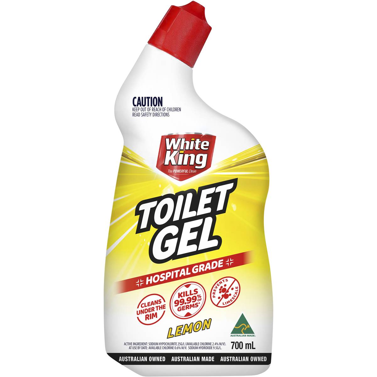 White King Power Clean Toilet Cleaner Bleach Gel Lemon 700ml | Woolworths