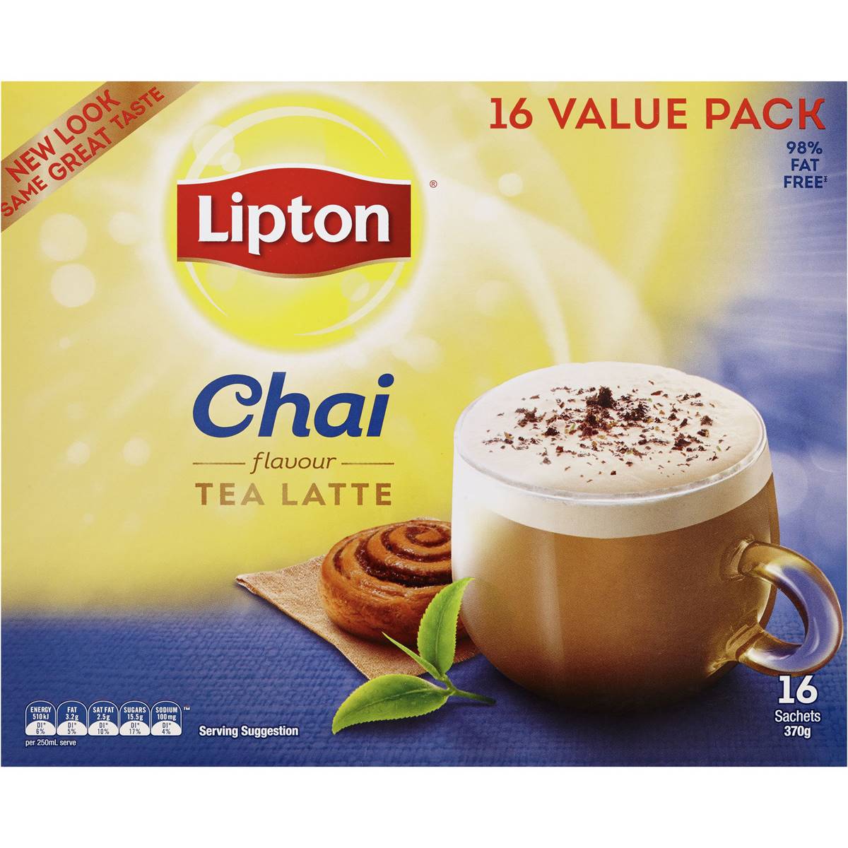 6x Lipton Chai Tea Instant Latte Regular Sachets 16pk 370g