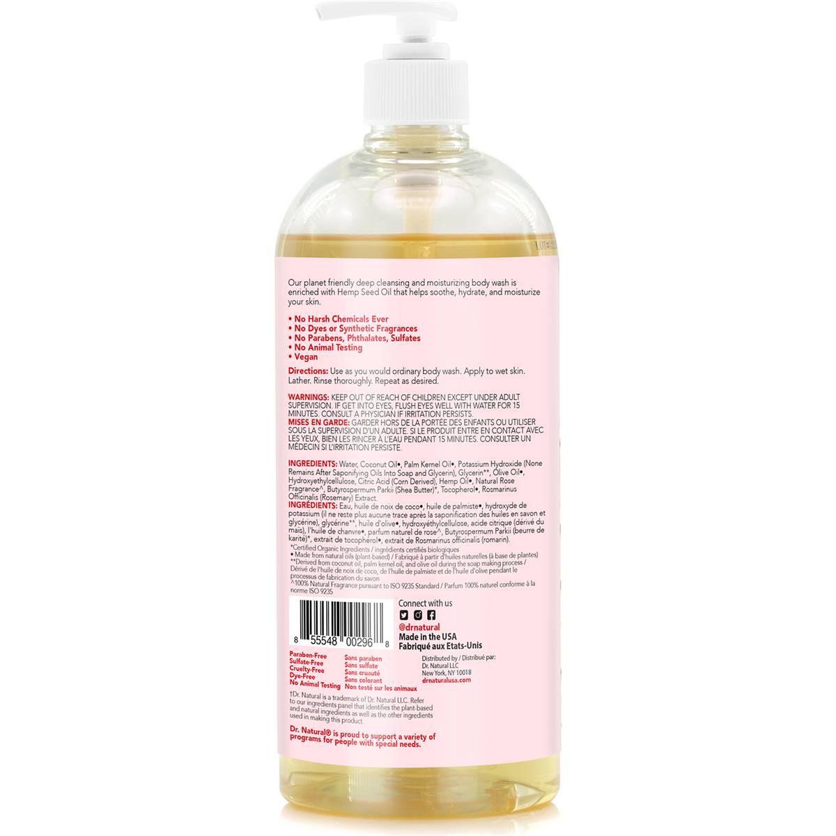 Dr Natural Hemp Body Wash Rosewater 946ml | Woolworths