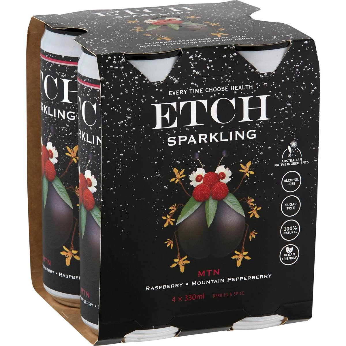Etch Sparkling Raspberry & Mountain Pepperberry Cans 330ml X 4 Pack