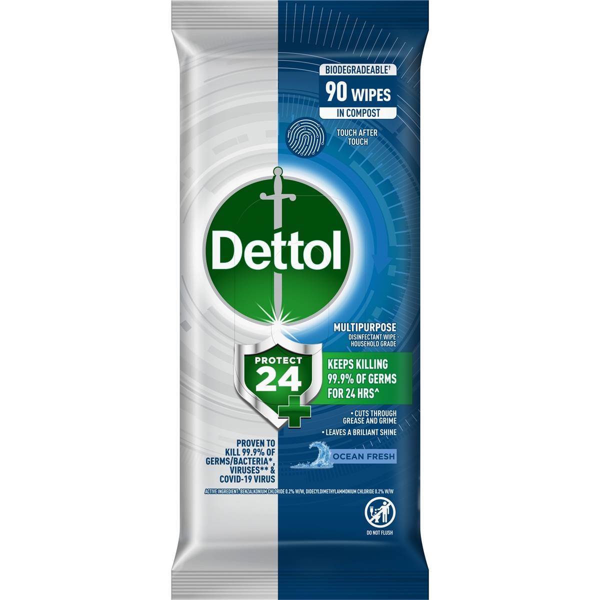 Dettol Protect 24 Hour Multipurpose Cleaning Wipes Fresh 90 Pack