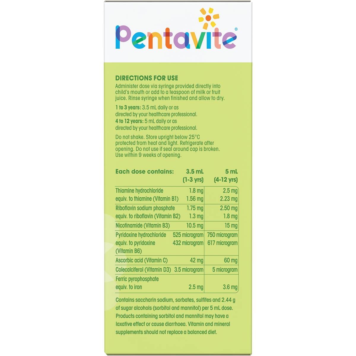 Pentavite Multivitamin + Iron Kids Liquid Lemon Lime 200ml Woolworths