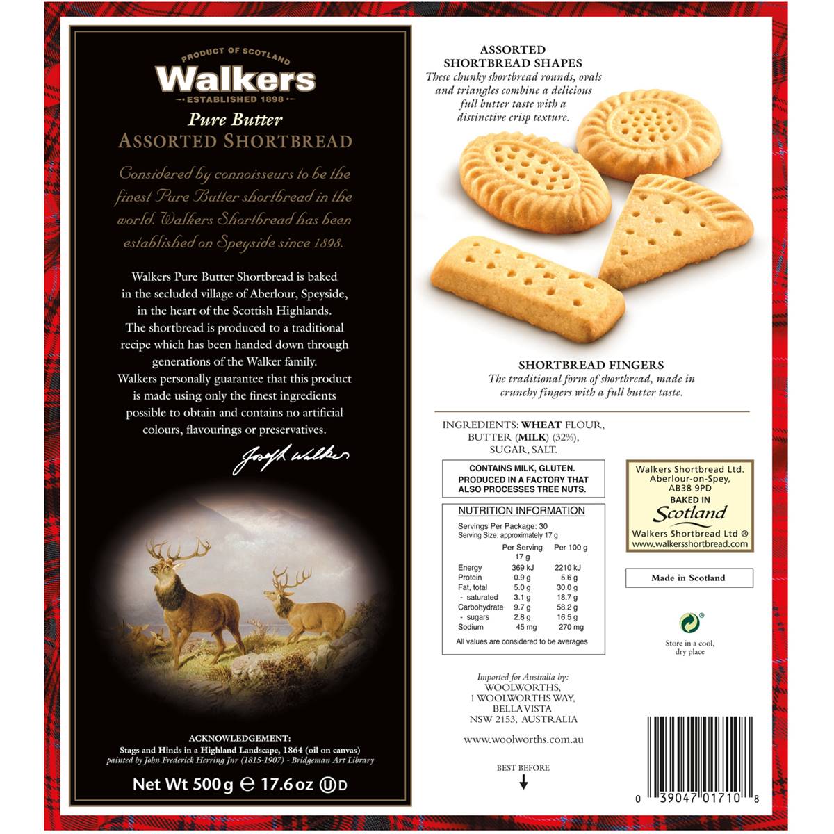 Walkers Shortbread Stags & Hinds Assorted Shortbread Shapes 500g