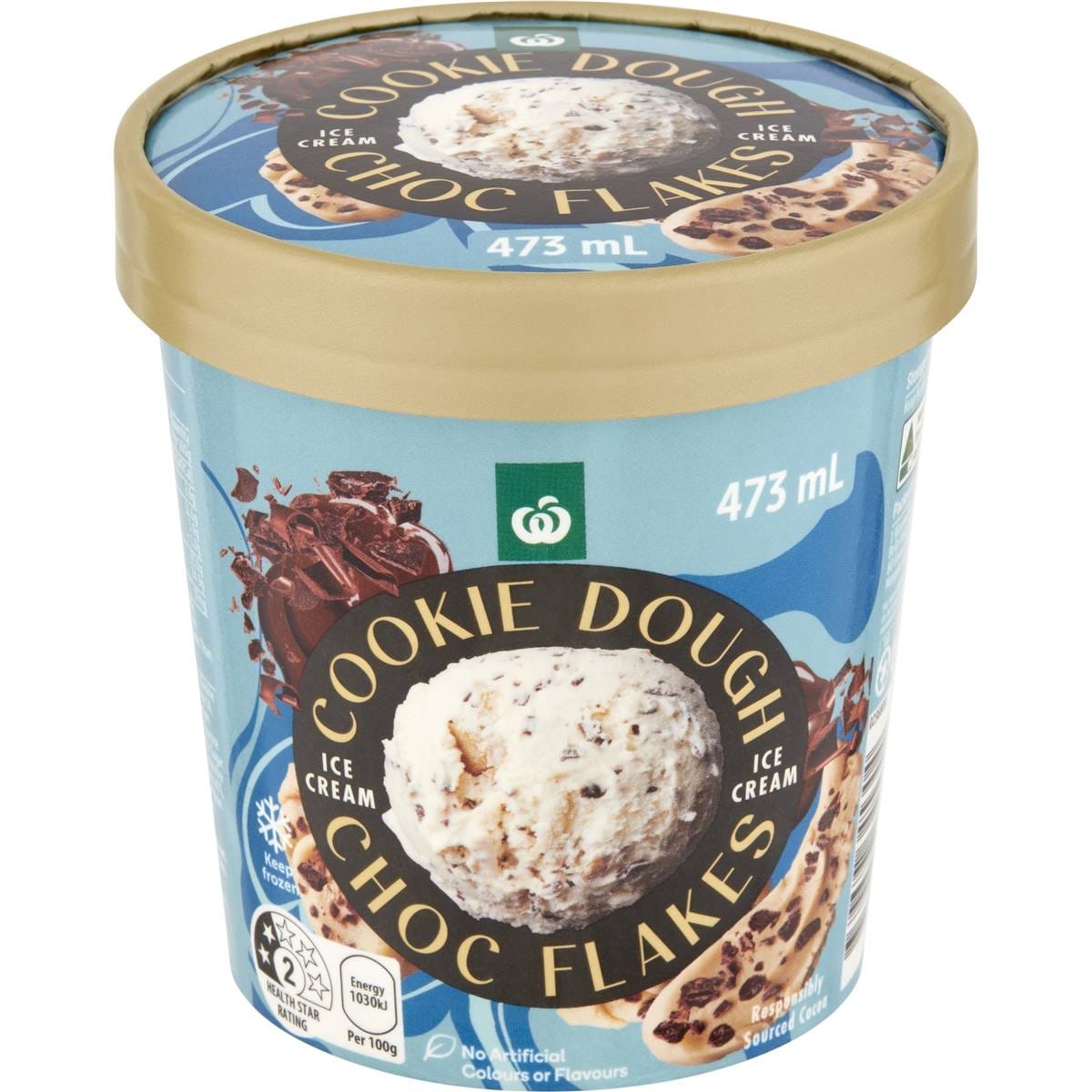 Woolworths Cookie Dough Chocolate Flakes Ice Cream 473ml Woolworths