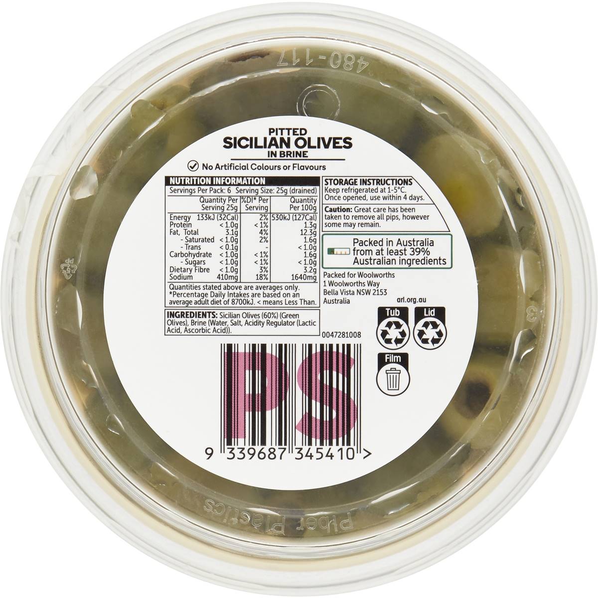 Woolworths Sicilian Pitted Olives In Brine 300g Woolworths