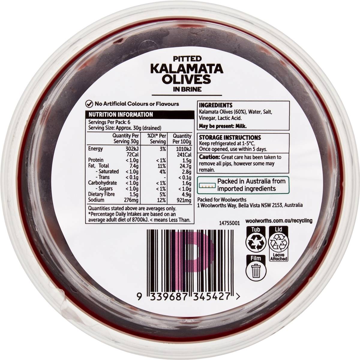 Woolworths Pitted Kalamata Olives In Brine 300g Woolworths