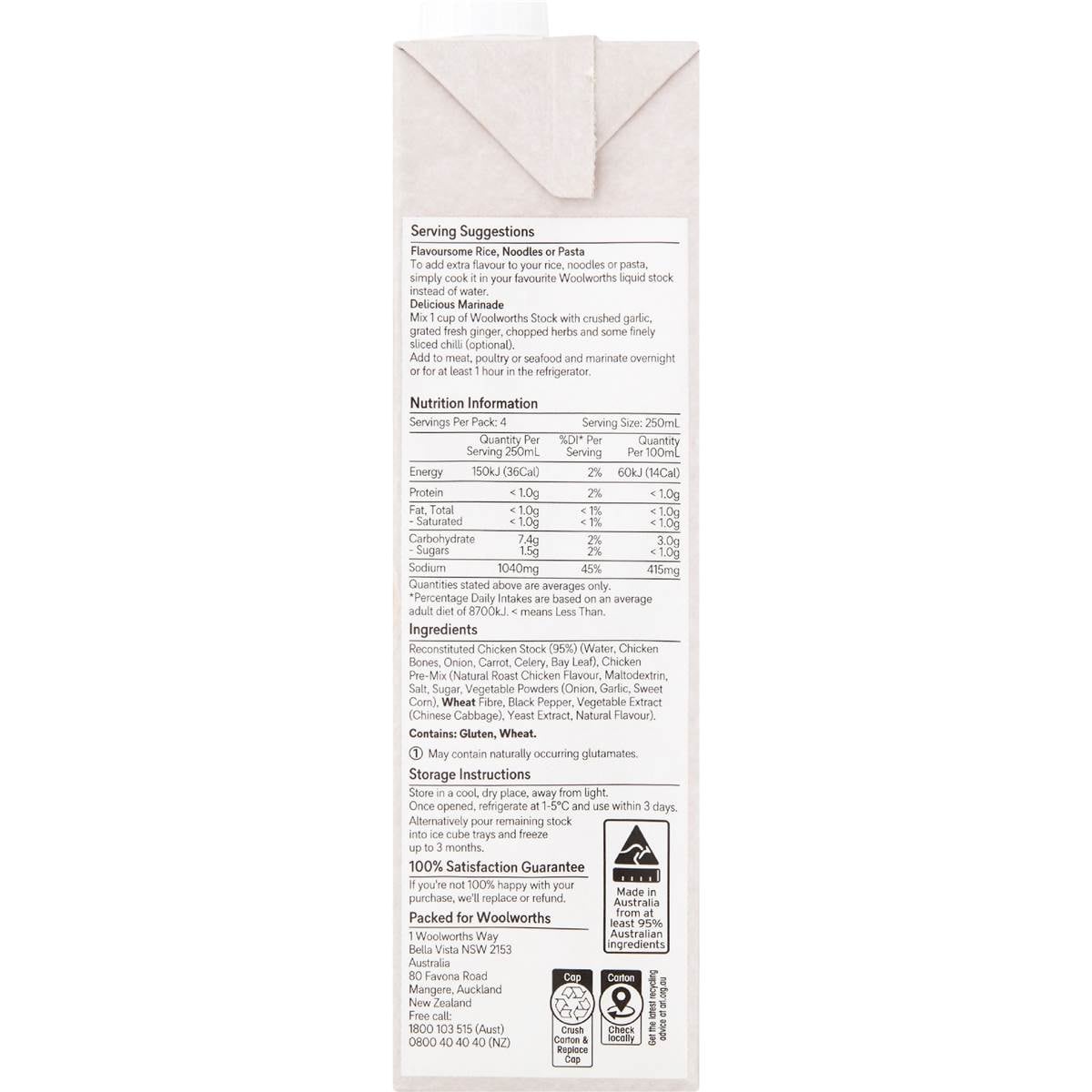 Woolworths Chicken Liquid Stock 1l Woolworths