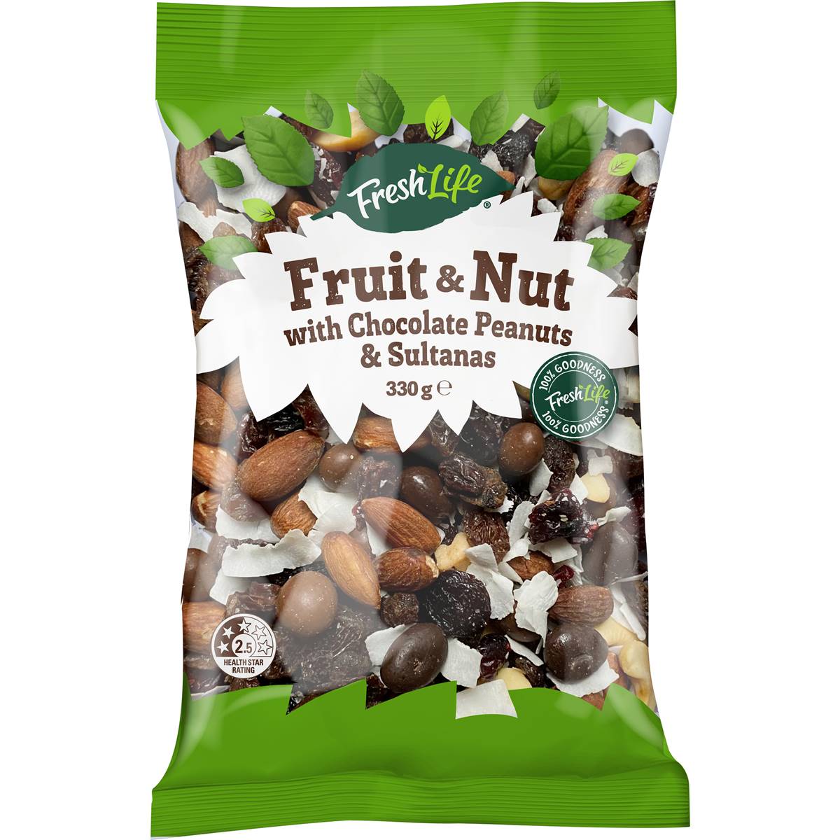 Fresh Life Fruit & Nut Mix With Chocolate Peanuts & Sultanas 330g