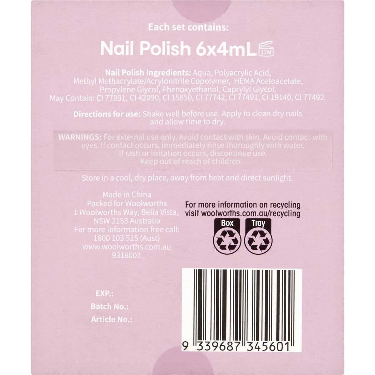 Nail Polish Set 6 Pack Woolworths