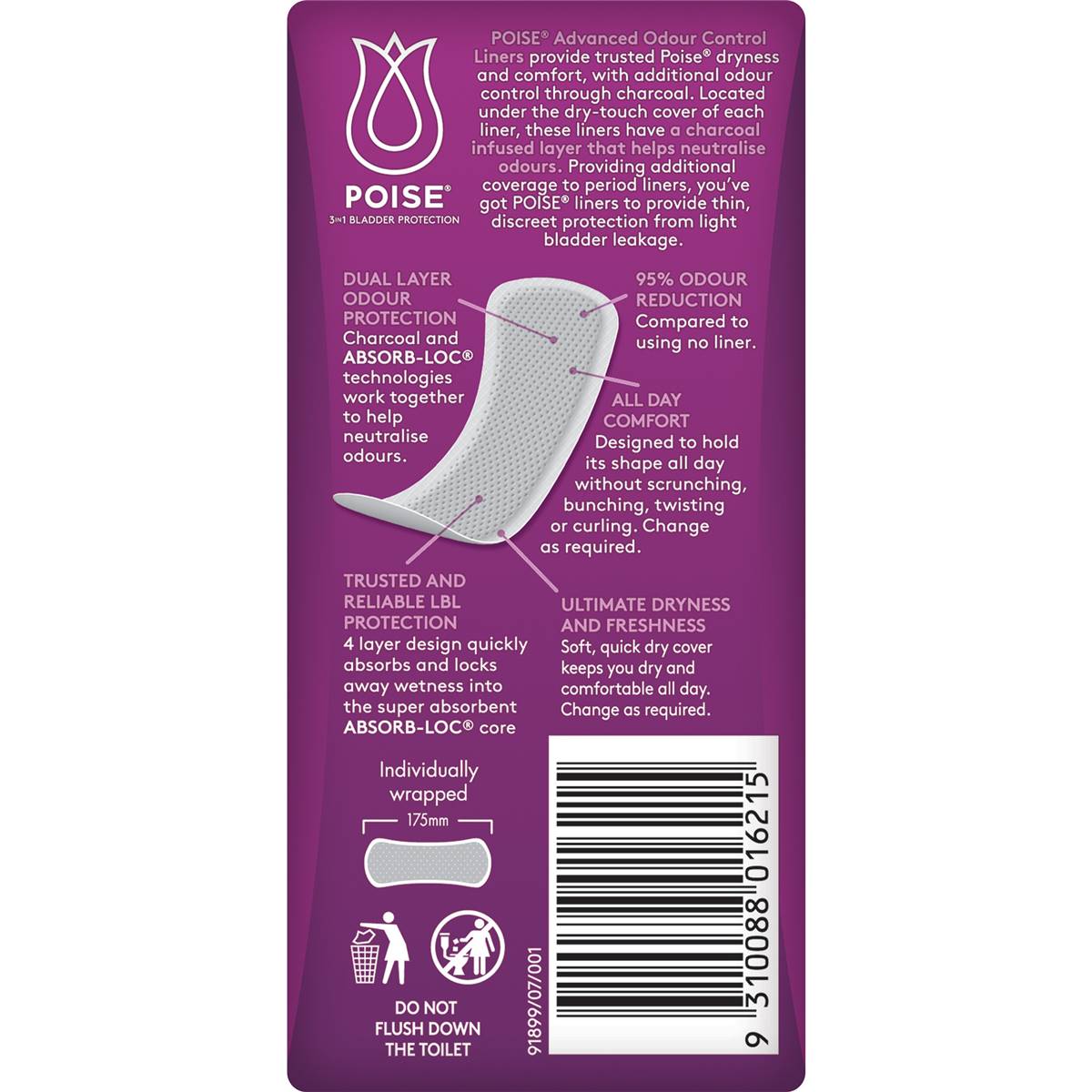 Poise Charcoal Light Panty Liners 22 Pack Woolworths