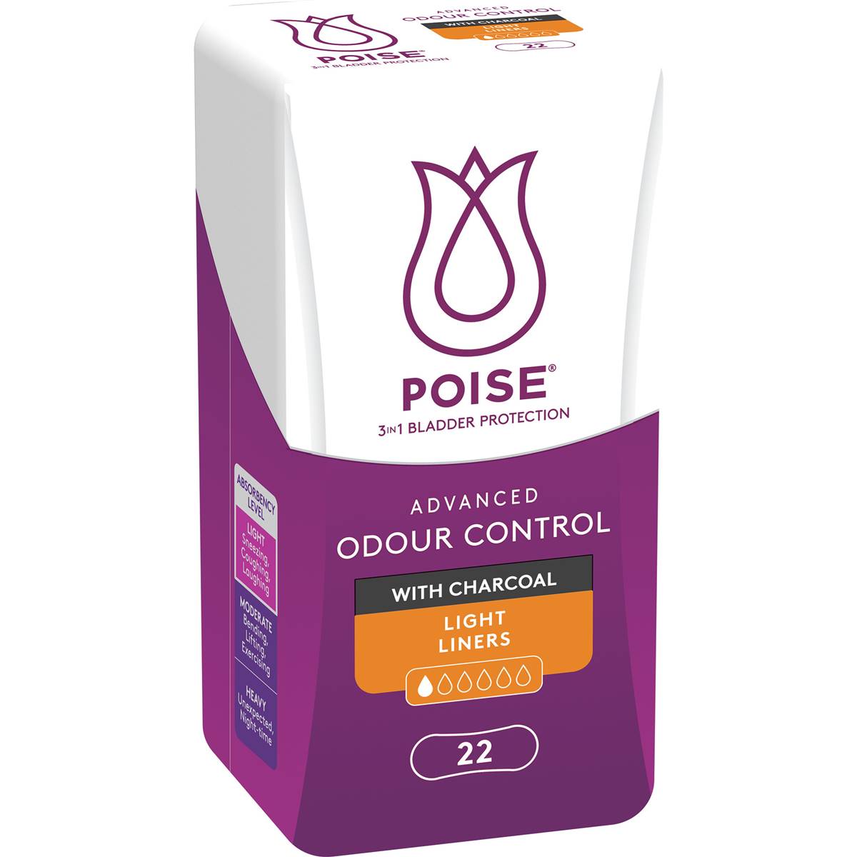 Poise Charcoal Light Panty Liners 22 Pack Woolworths