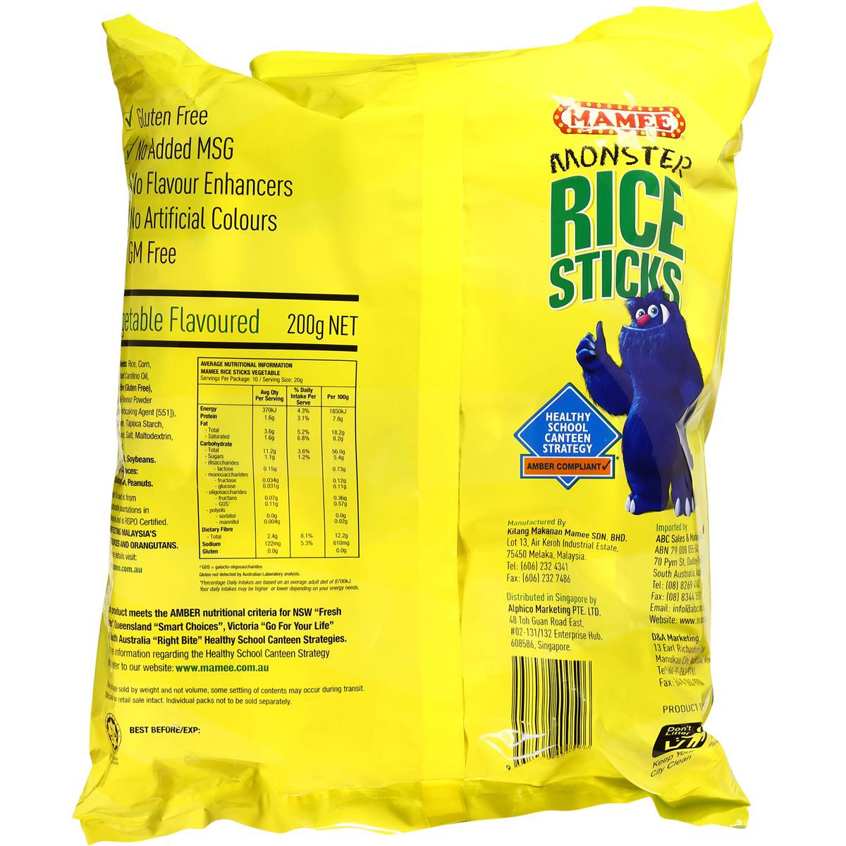 Mamee Rice Snacks Sticks Vegetable Flavour 200g | Woolworths