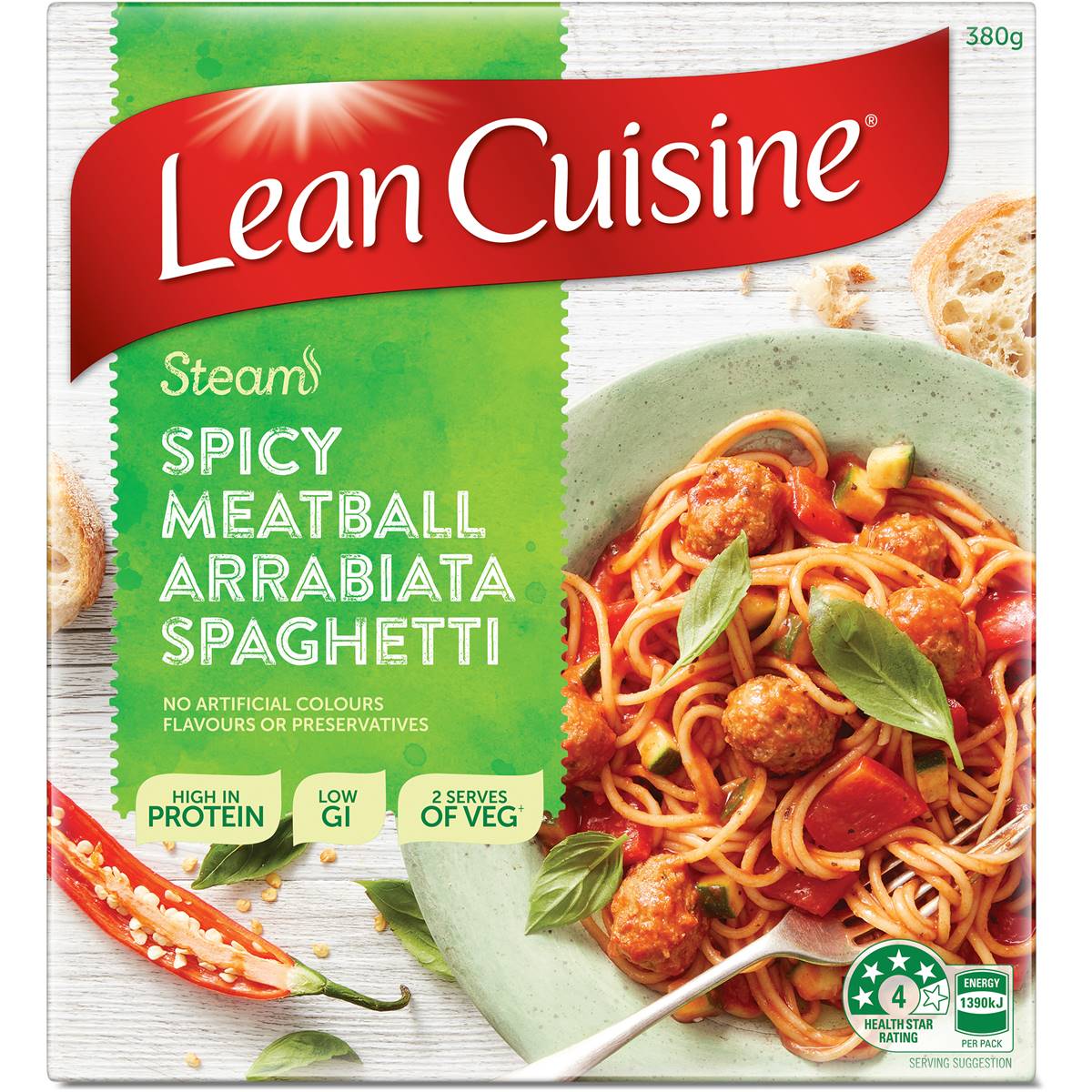 Lean Cuisine Steam Spicy Meatball Arrabiata Spaghetti Frozen Meal 380g