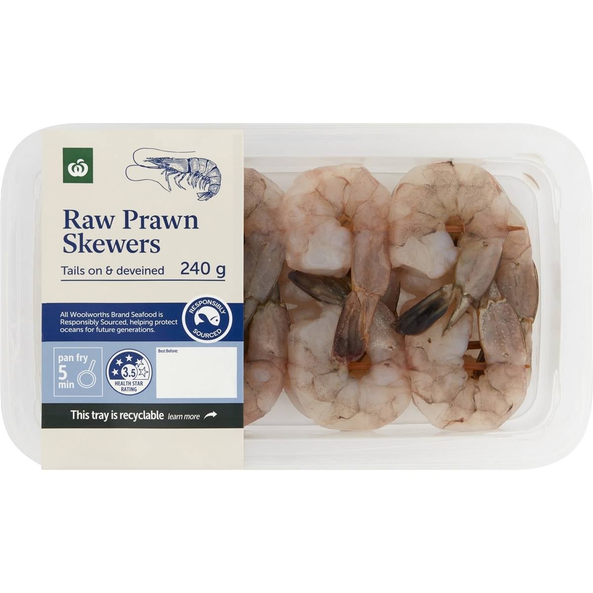 Woolworths Raw Prawn Skewers Tails On & Deveined 240g Woolworths