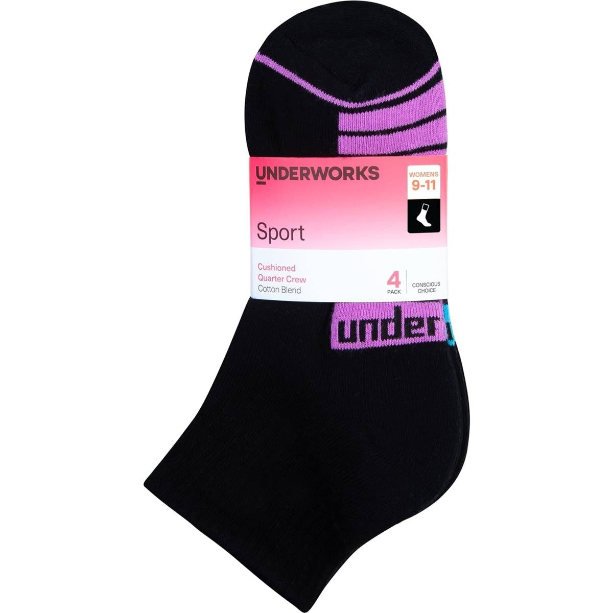 Underworks Ladies Quarter Crew Socks Size 911 Assorted 4 Pack Woolworths