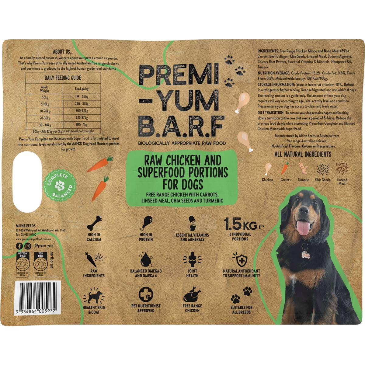 Premiyum Raw Chicken & Superfood Portions Dog Food 250g X 6 Pack