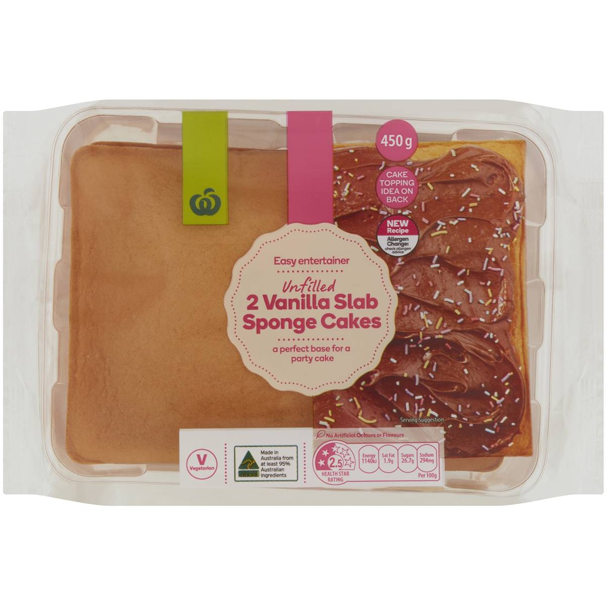 Woolworths Cake Unfilled Sponge Slab 450g Woolworths