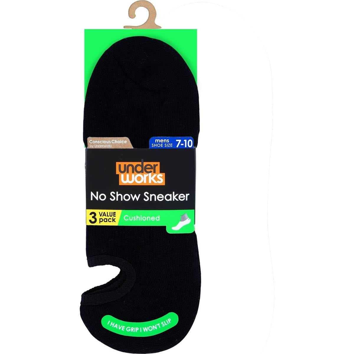 Underworks Men's No Show Sneaker Socks Size 710 Assorted 3 Pack
