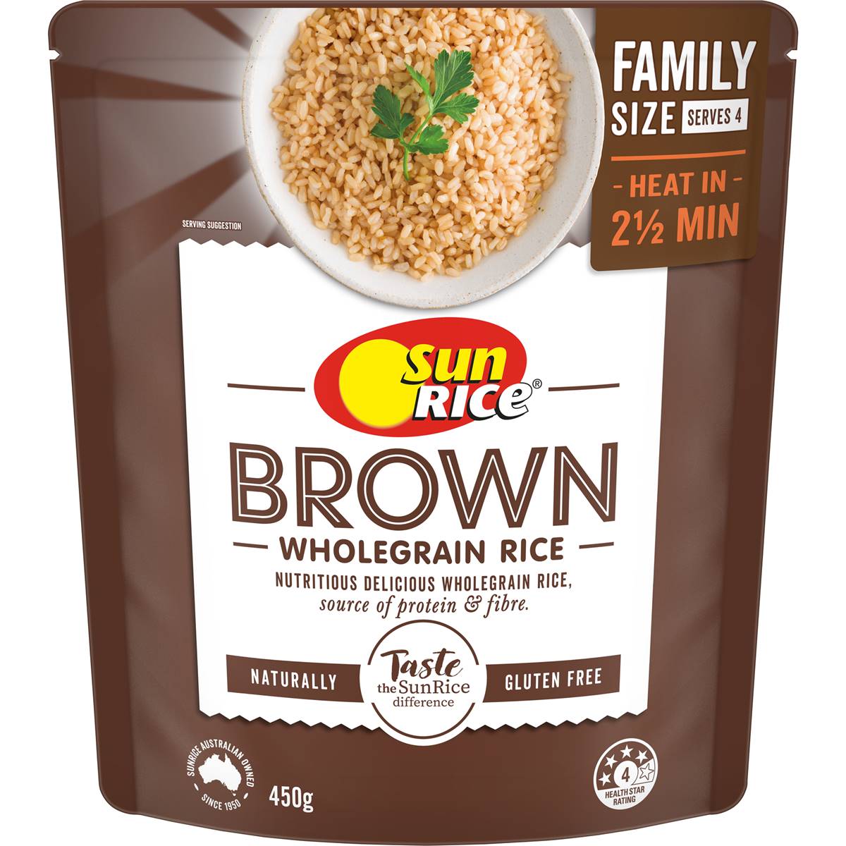 Sunrice Microwave Brown Rice Pouch 450g | Woolworths