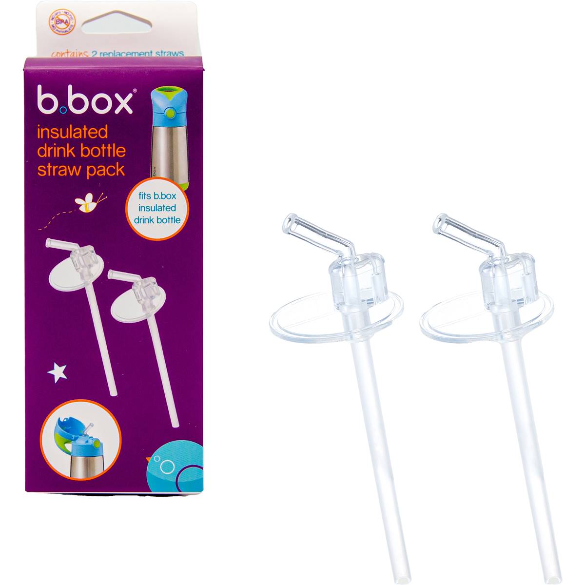 B.box Drink Bottle Replacement Straw Pack Tritan Or Insulated 2 Pack