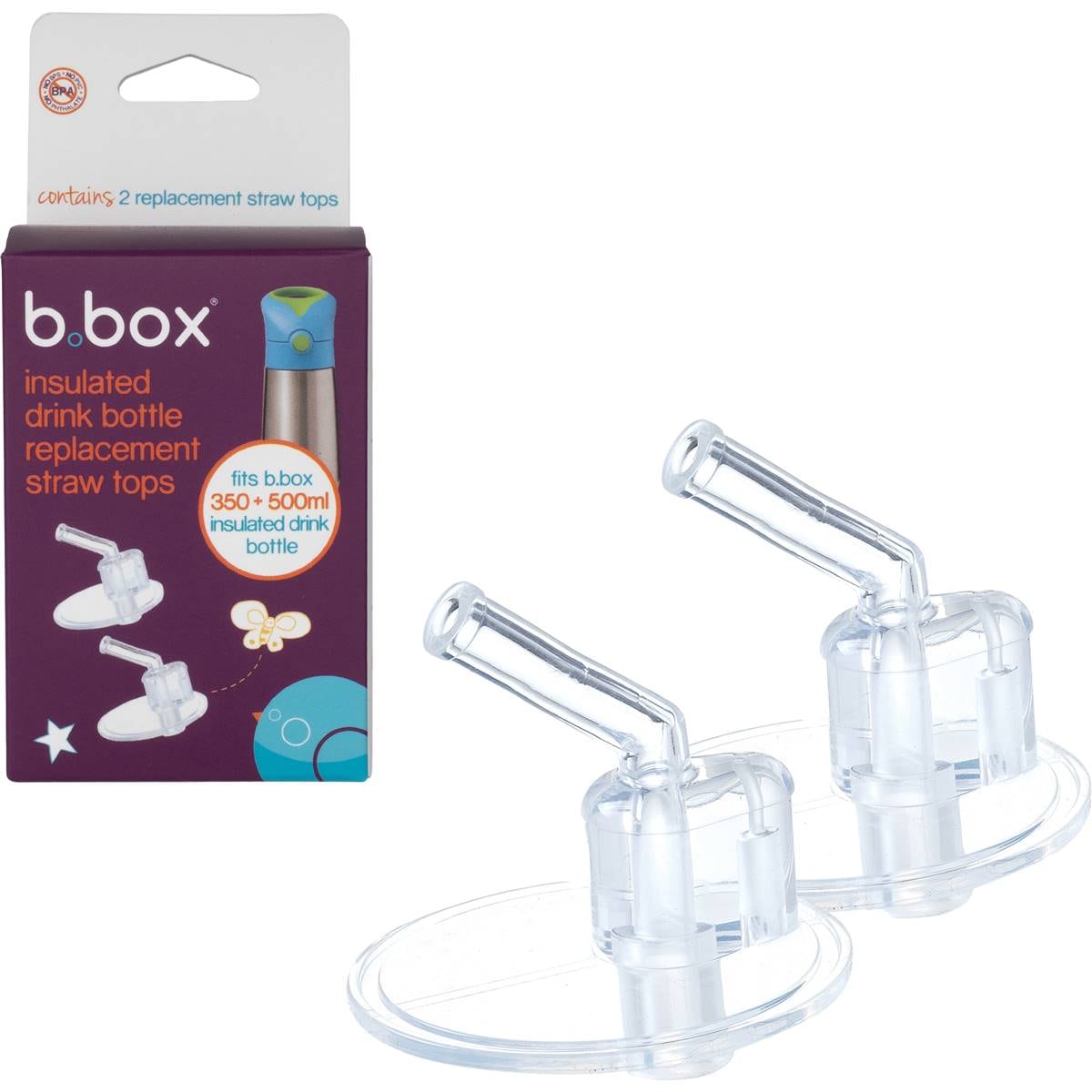 B.box Drink Bottle Replacement Straw Pack Tritan Or Insulated 2 Pack