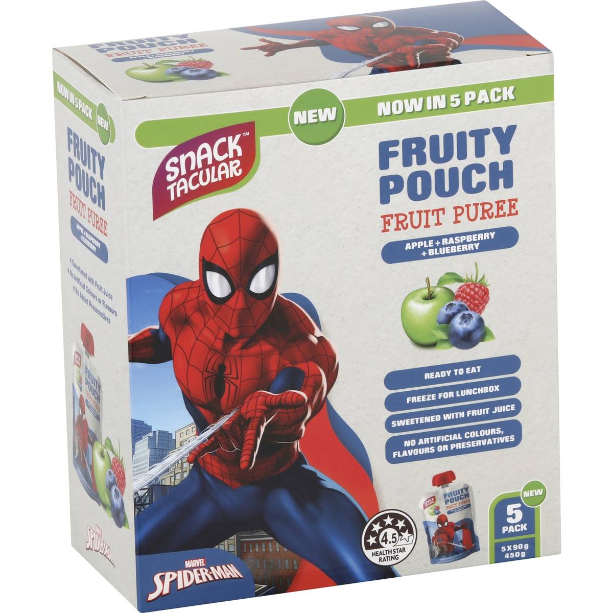 Snacktacular Fruit Pouch Apple, Raspberry & Blueberry Puree 90g X 5 Pack Woolworths