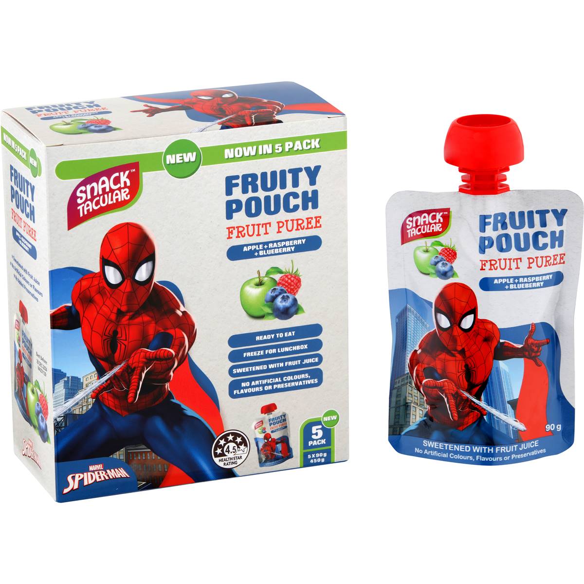 Snacktacular Fruit Pouch Apple, Raspberry & Blueberry Puree 90g X 5 Pack Woolworths