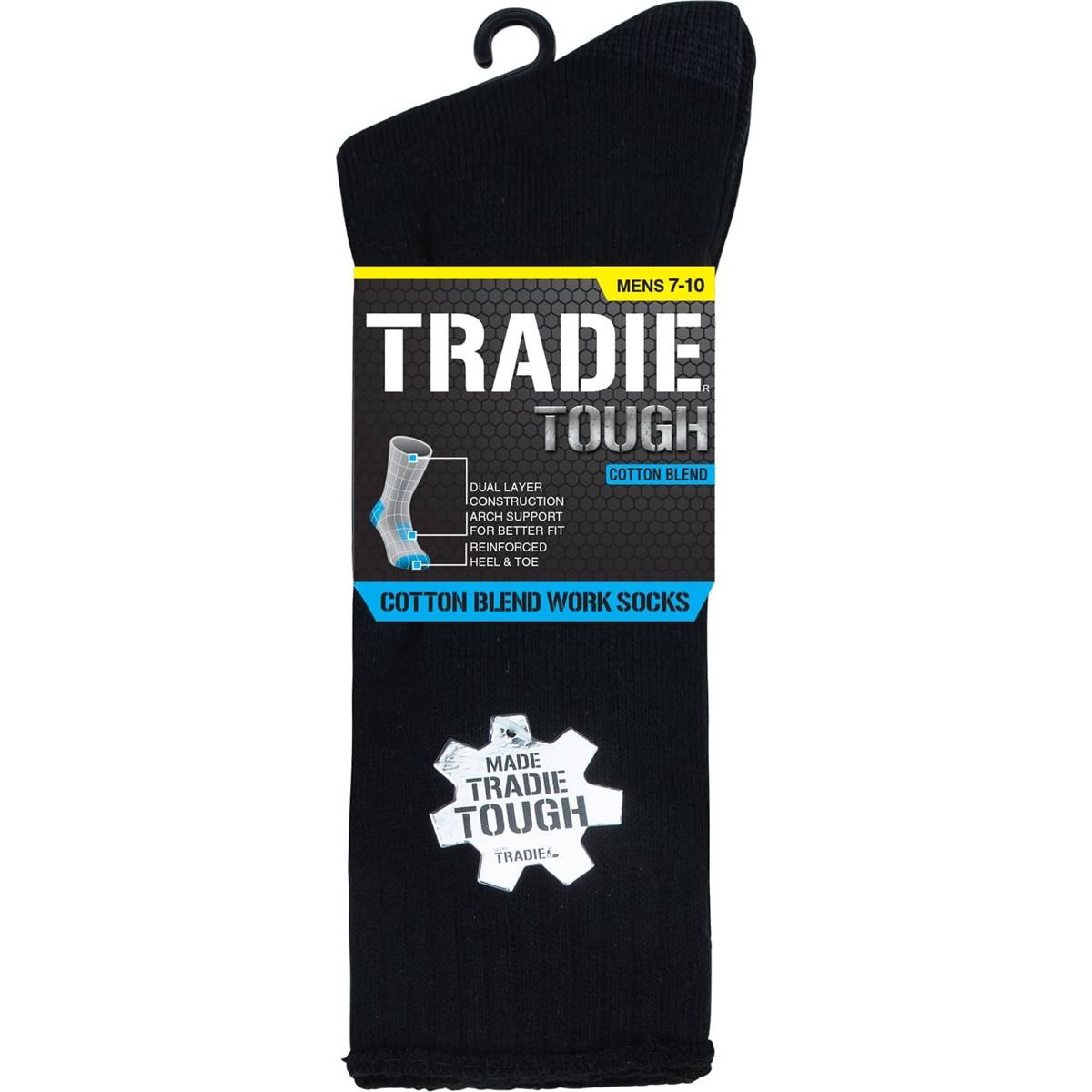 Tradie Men's Cotton Blend Work Socks Size 710 Black Each Woolworths
