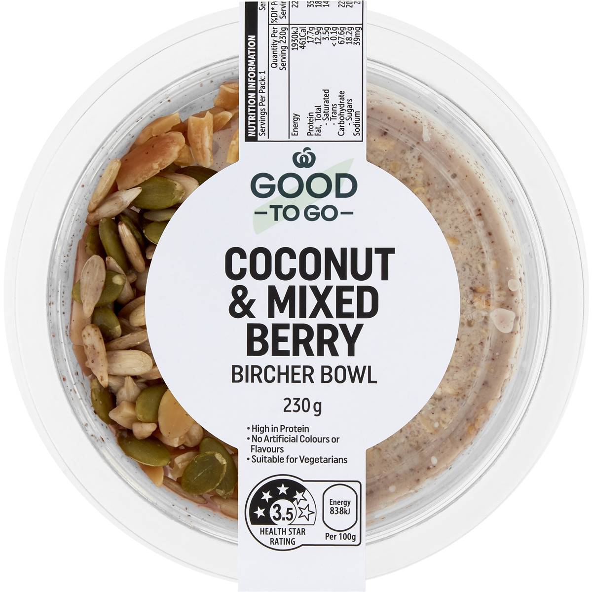 Woolworths Good To Go Coconut & Mixed Berry Bircher Bowl 230g Woolworths
