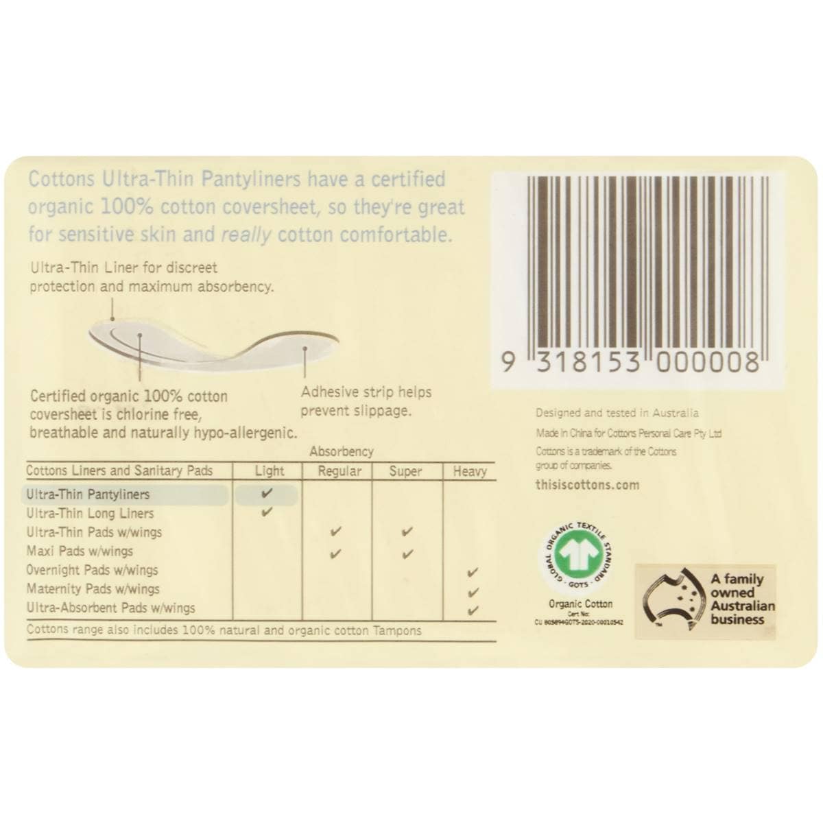 Cottons Panty Liners Ultra Thin 24 Pack Woolworths