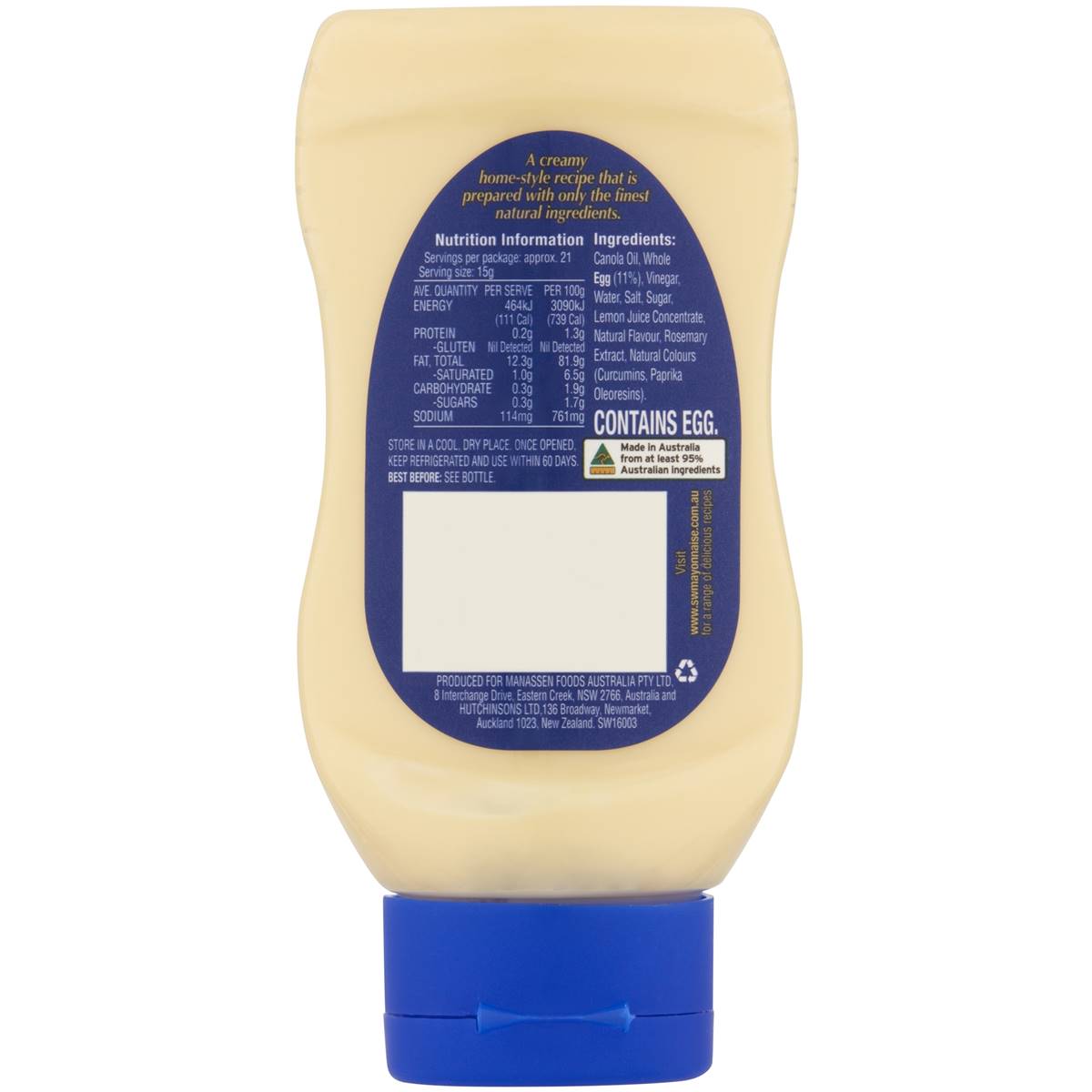 S&w Mayonnaise Whole Egg Squeeze 320g Woolworths