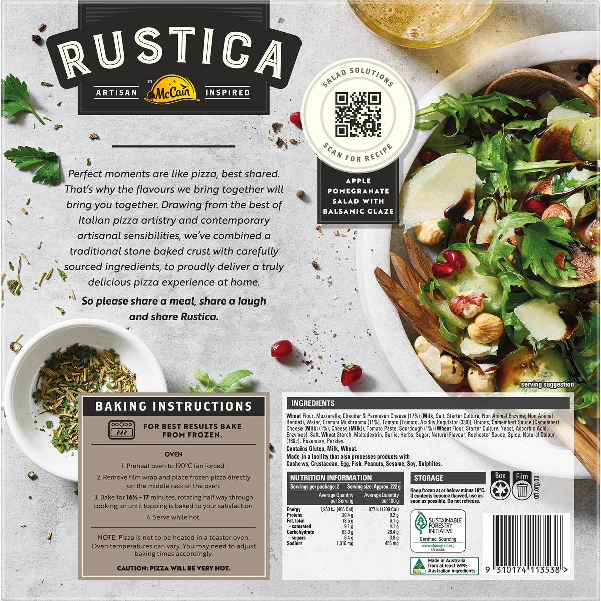 Mccain Rustica Sourdough Roasted Cremini Mushrooms Pizza 445g Woolworths