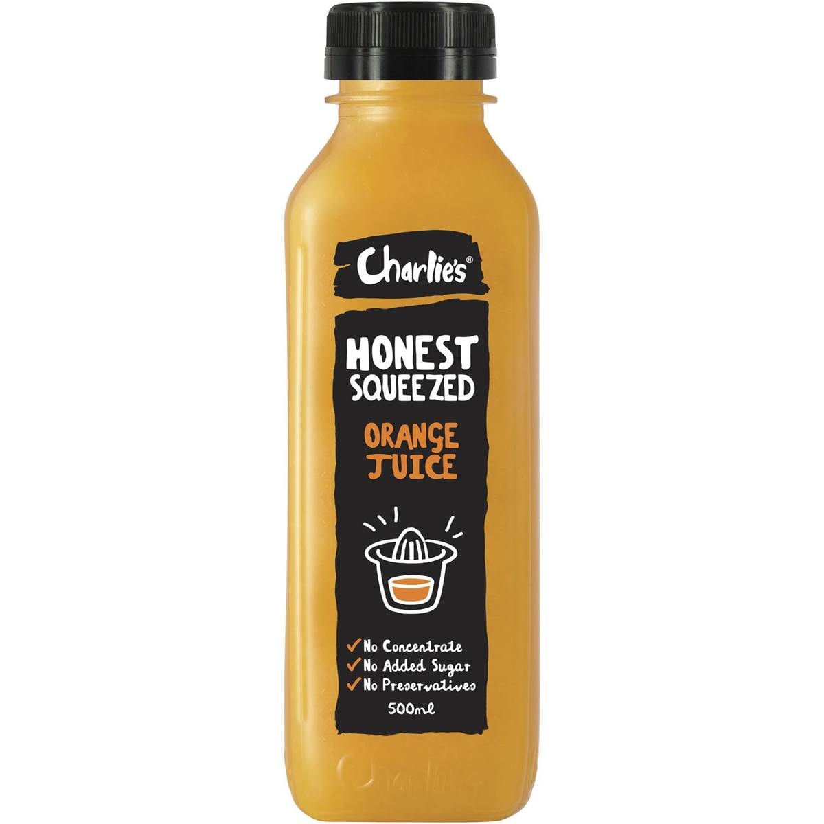 Charlies Honest Squeezed Orange Juice Bottle 500ml Woolworths