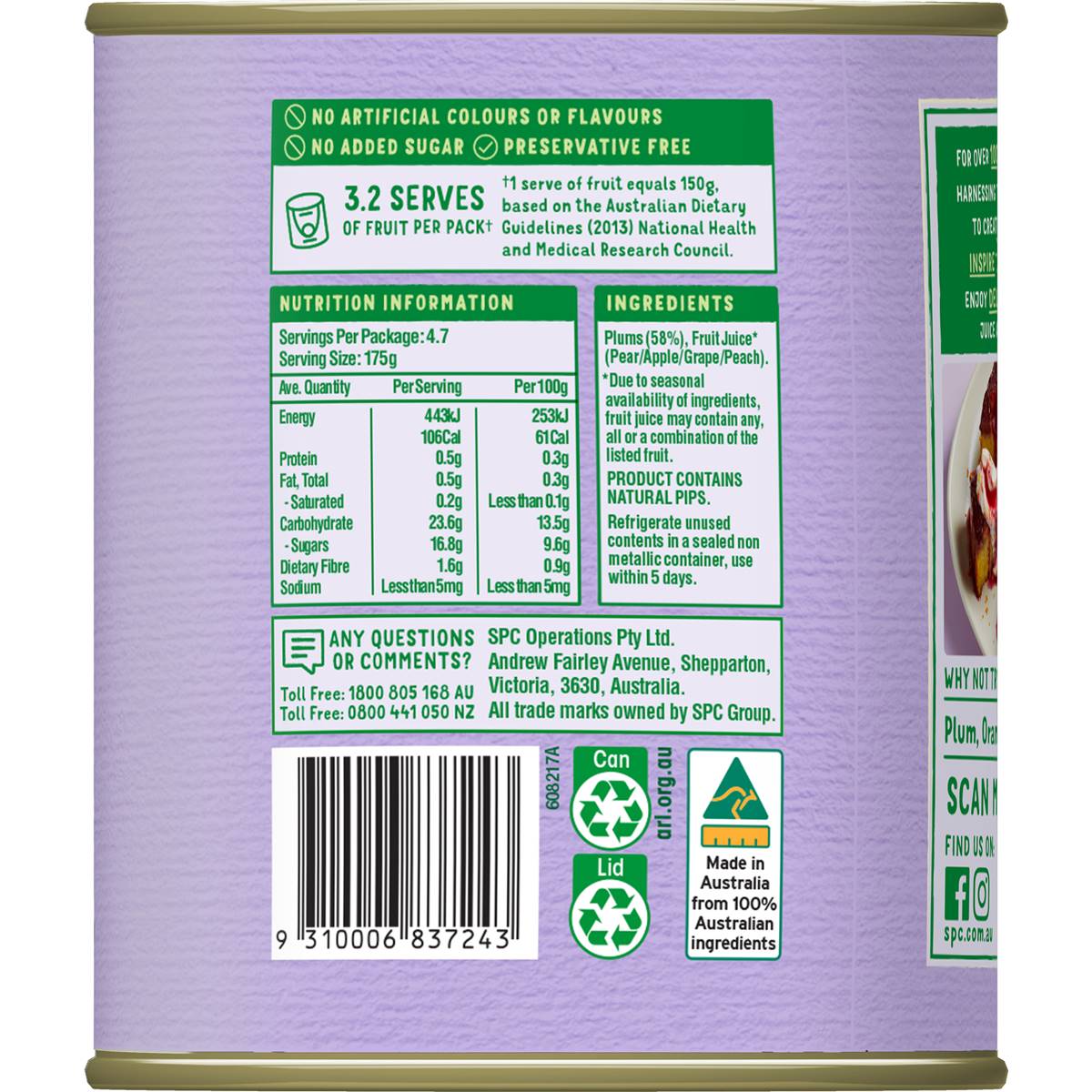 Spc Plums In Juice 825g Woolworths