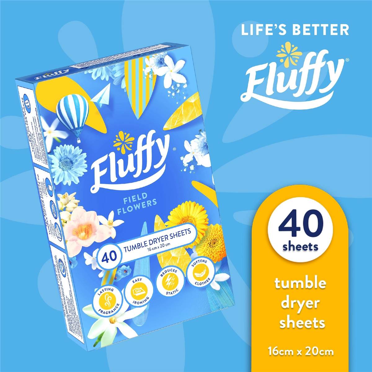 Fluffy Fabric Softener Dryer Sheets F/flowers 40 Pack Woolworths