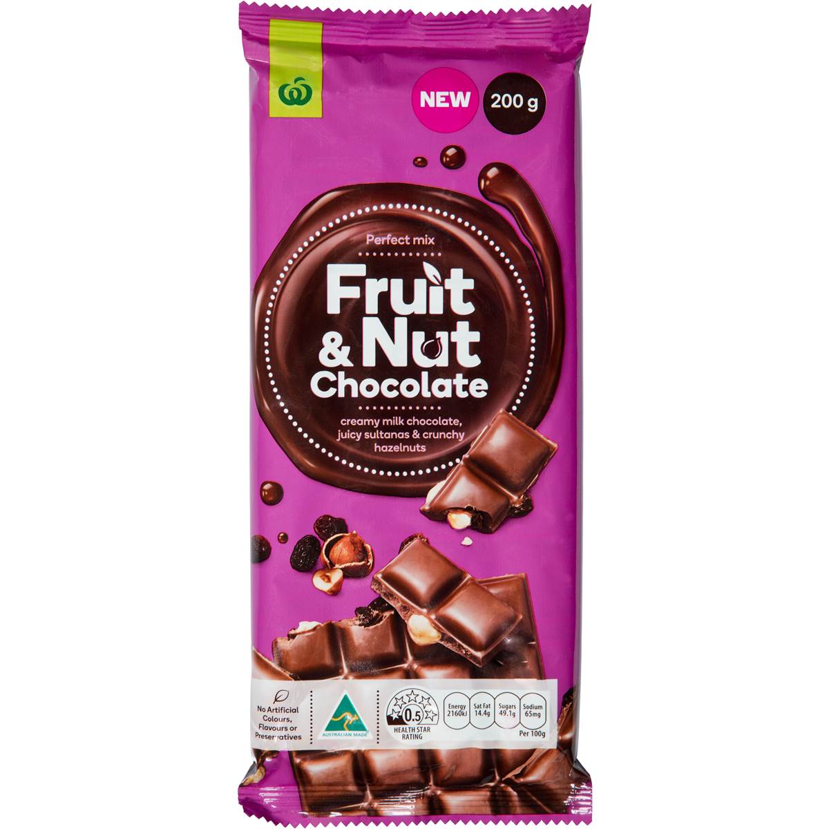 Woolworths Fruit & Nut Milk Chocolate 200g block Woolworths