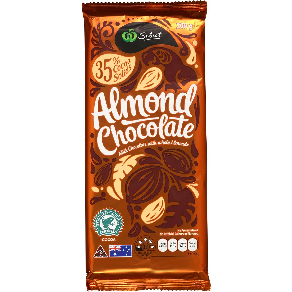 Woolworths Select Milk Chocolate Almond 200g Block Woolworths
