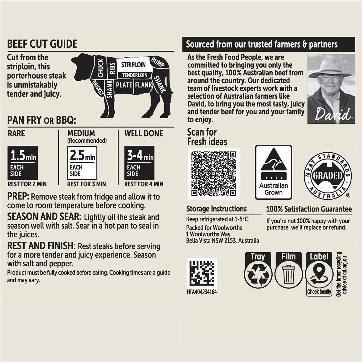 Woolworths Beef Porterhouse Steak 180g Woolworths