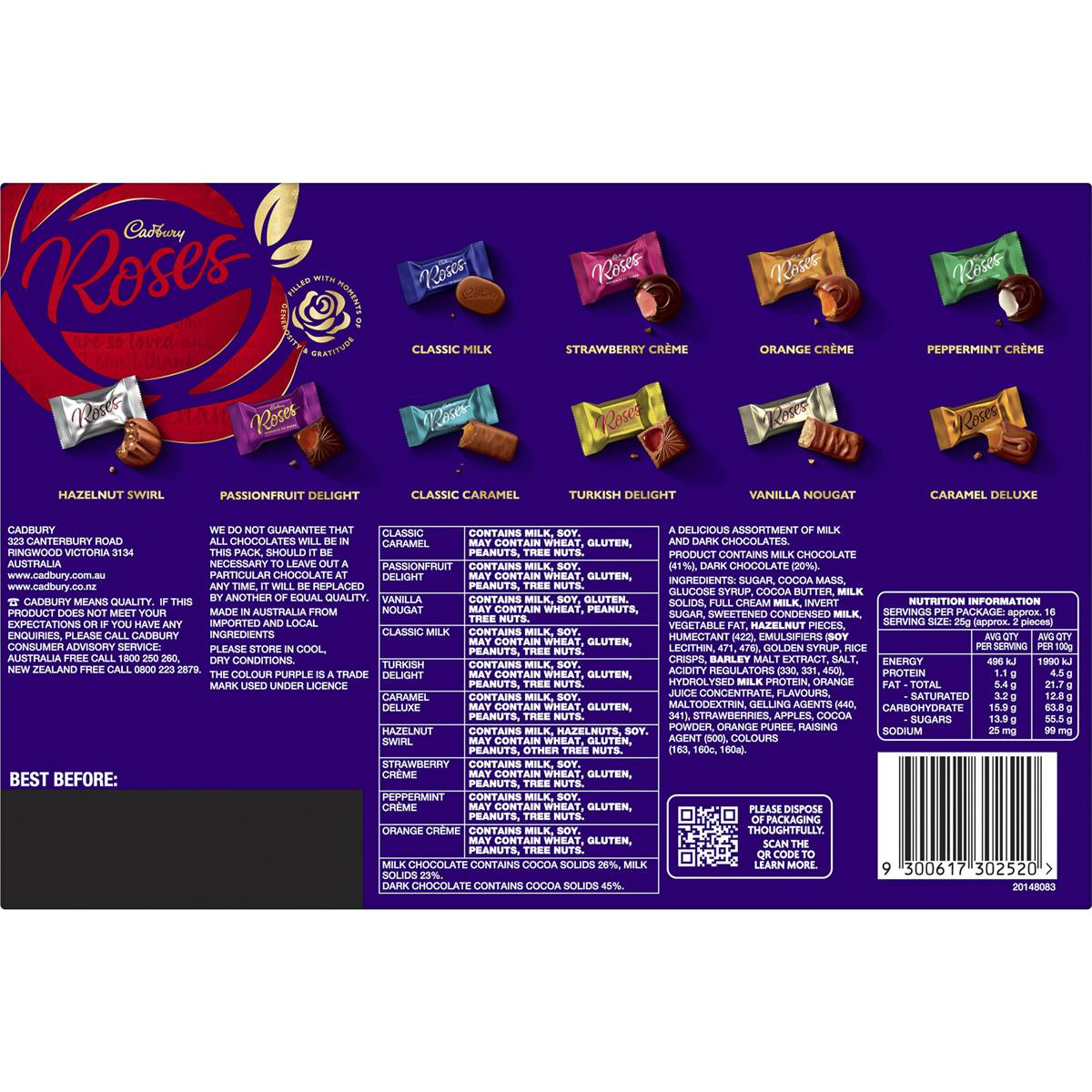 Cadbury Roses Boxed Chocolate 420g Woolworths