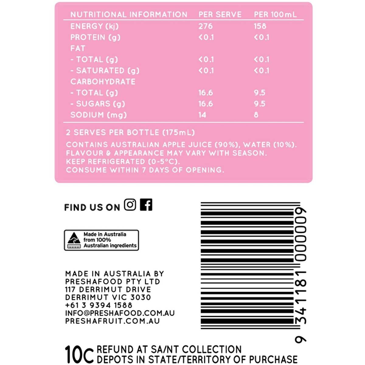 Preshafruit Cold Pressed Pink Lady Apple Juice 350ml Woolworths