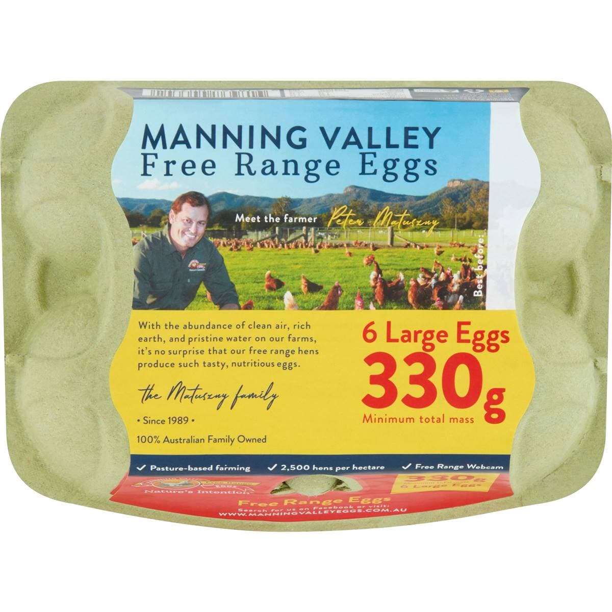 Manning Valley 6 Large Free Range Eggs 330g Woolworths