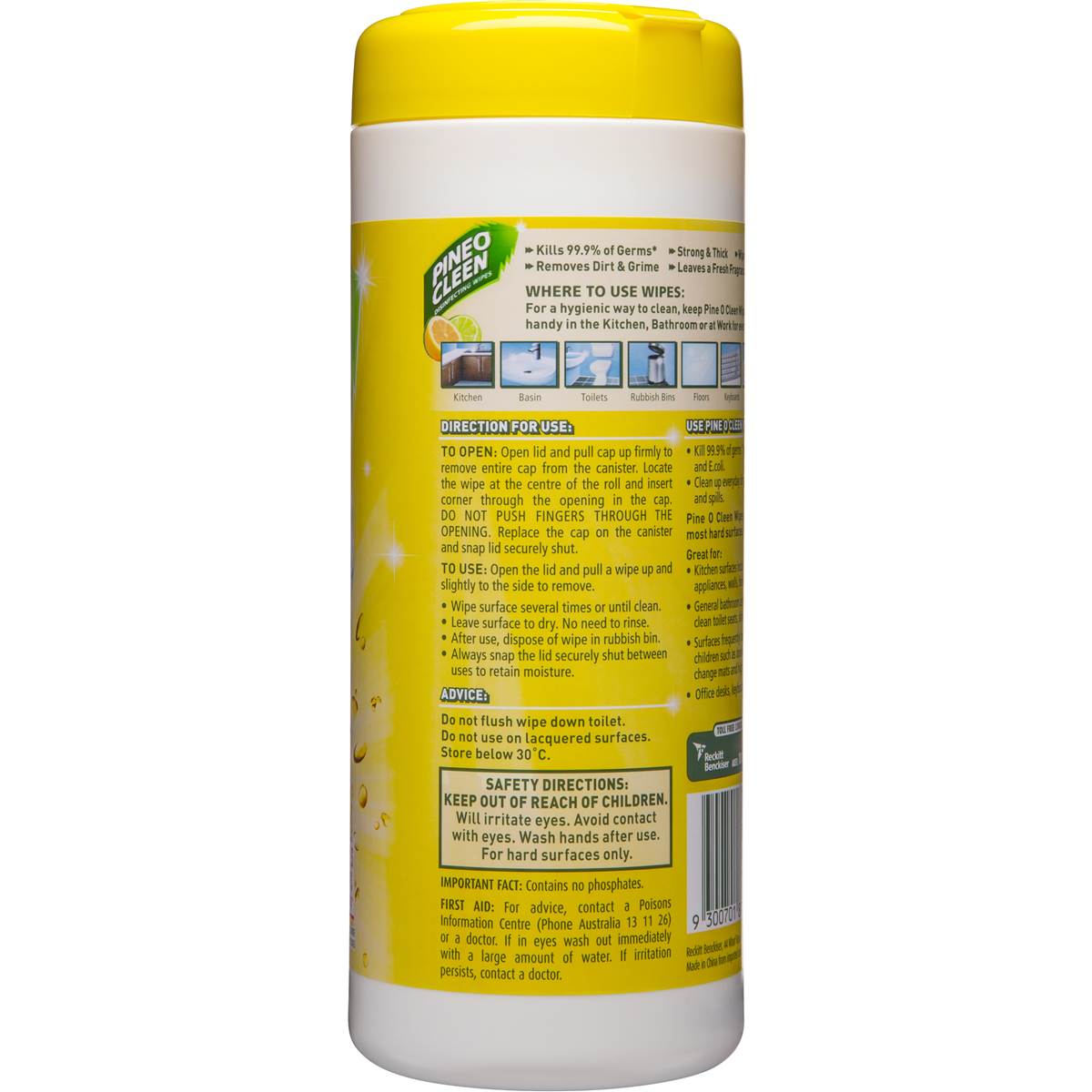 Pine O Cleen Kitchen Cleaner Wipes Disinfectant Lemon Lime 40pk