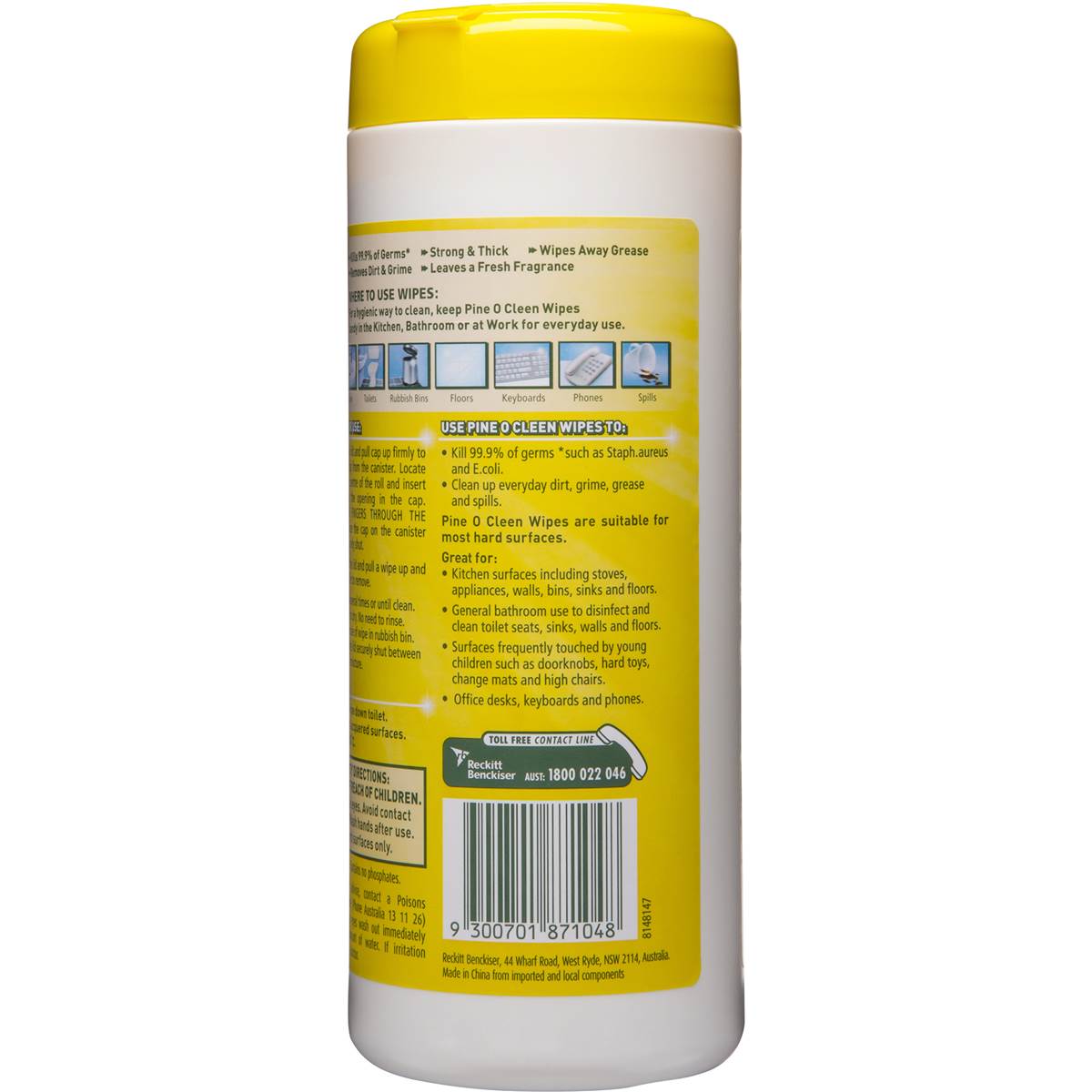 Pine O Cleen Kitchen Cleaner Wipes Disinfectant Lemon Lime 40pk