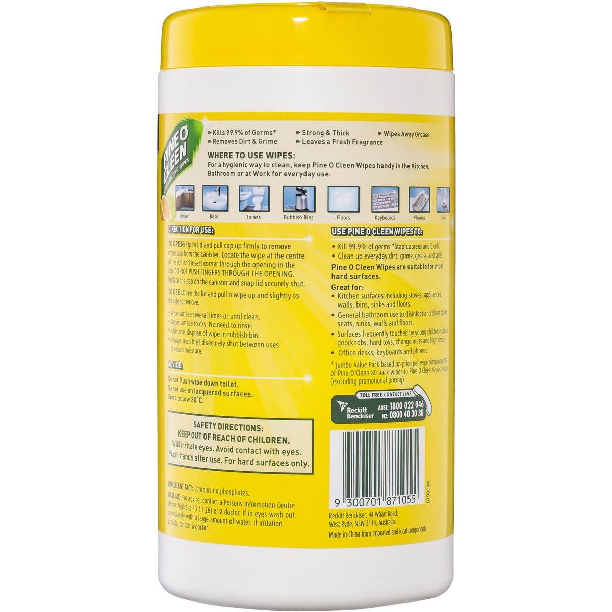 Pine O Cleen Kitchen Cleaner Wipes Disinfectant Lemon Lime 80pk