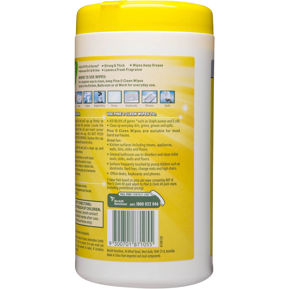 Pine O Cleen Kitchen Cleaner Wipes Disinfectant Lemon Lime 80pk