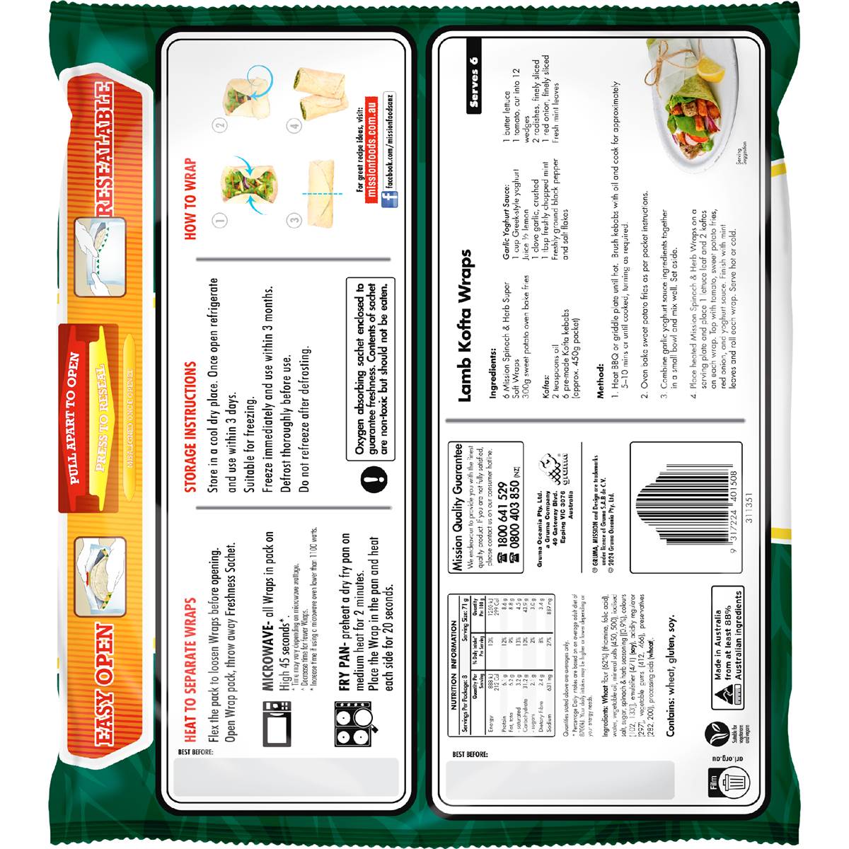 Mission Wraps Spinach & Herb 8 Pack Woolworths