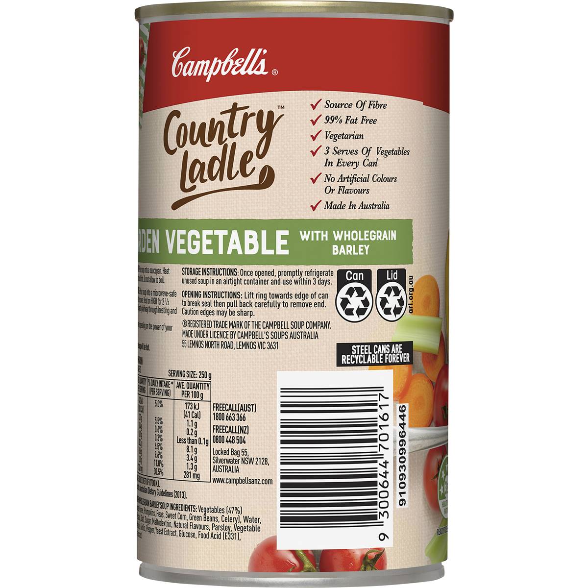 Campbell's Country Ladle Soup Garden Vegetable & Wholegrain Barley 500g Woolworths