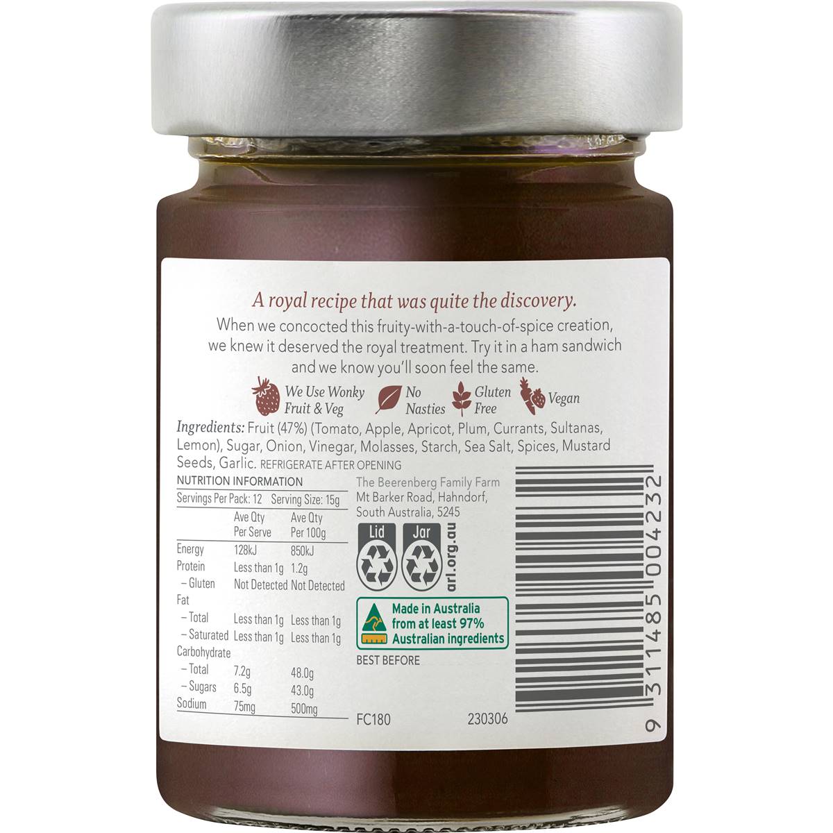 Beerenberg Australian Fruit Chutney 180g Woolworths