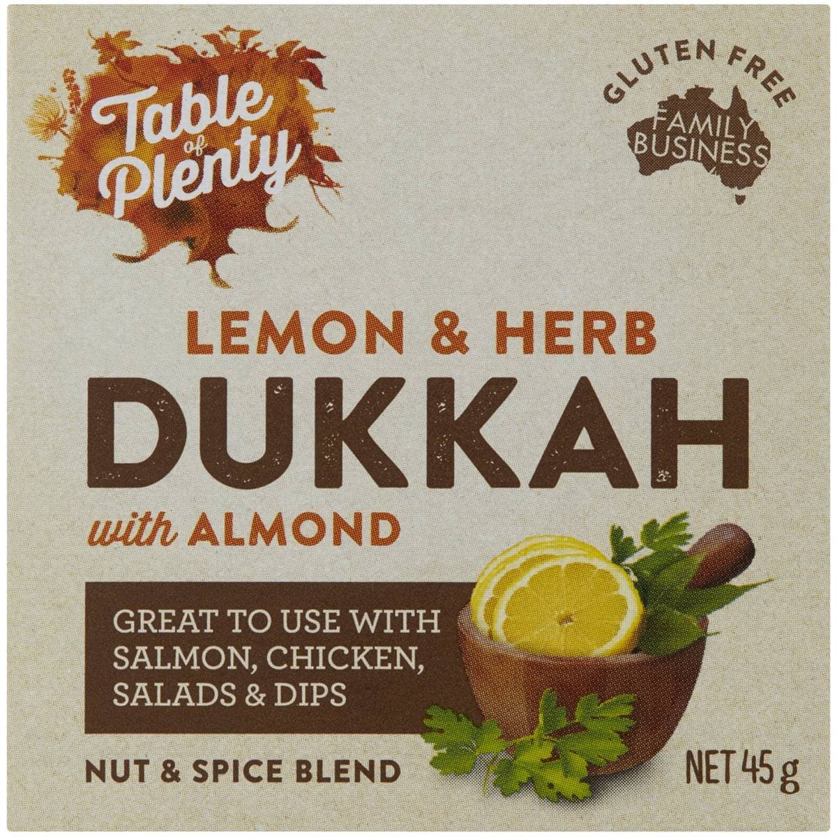 Table Of Plenty Dried Spices Almonds Lemon & Herb Dukkah 45g Woolworths